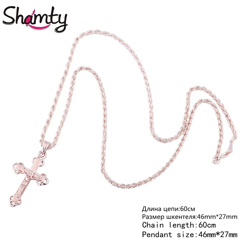 Shamty Classic Design Rose Gold Color Cross Necklace Christianity Jewelry Jesus Of Nazareth Rose Gold Cross Charm Orthodox