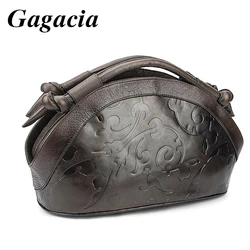 GAGACIA Retro Handmade Women Shoulder Bags For Female Genuine Leather Handbags Hobos 2024 New Luxury Ladies Vintage Embossed Bag