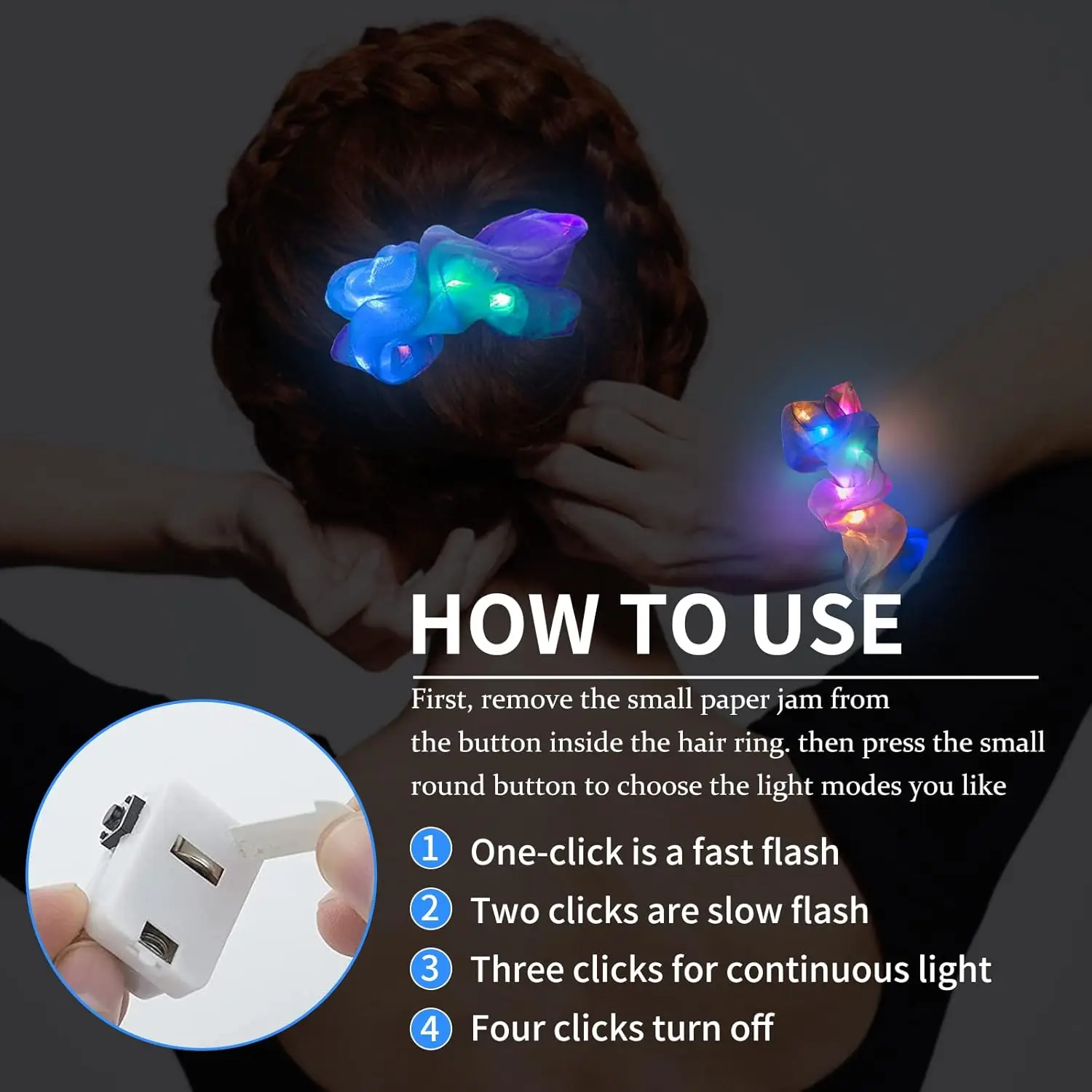 6pcs LED Scrunchies Hair Bands Light Up Scrunchies Elastic Glow in The Dark Srunchie Accessories for Rave Carnival Neon Birthday view 4