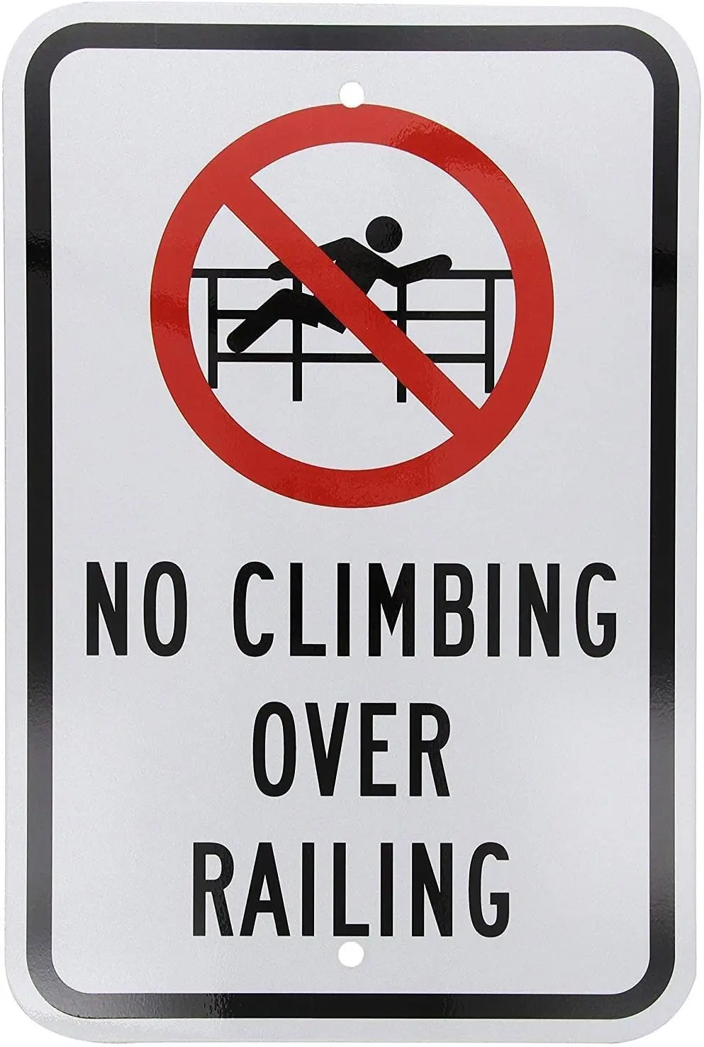 Warning Sign Legend No Climbing Over Railing with Graphic, Black/Red on White Road Sign Business Sign es Tin Metal Tin Sign