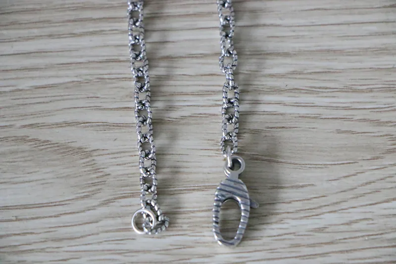 Vintage Thai Silver Fried Dough Twists Chain Punk Sterling Silver Necklace No Pendant Men and Women European and American Fashio