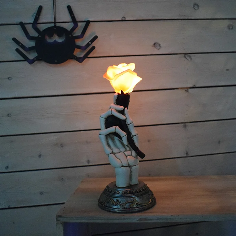 

AS60-Lighted Rose Decoration Halloween Gothic Hand Holding For Day Of The Dead, Valentine's Gift For Goth Lovers