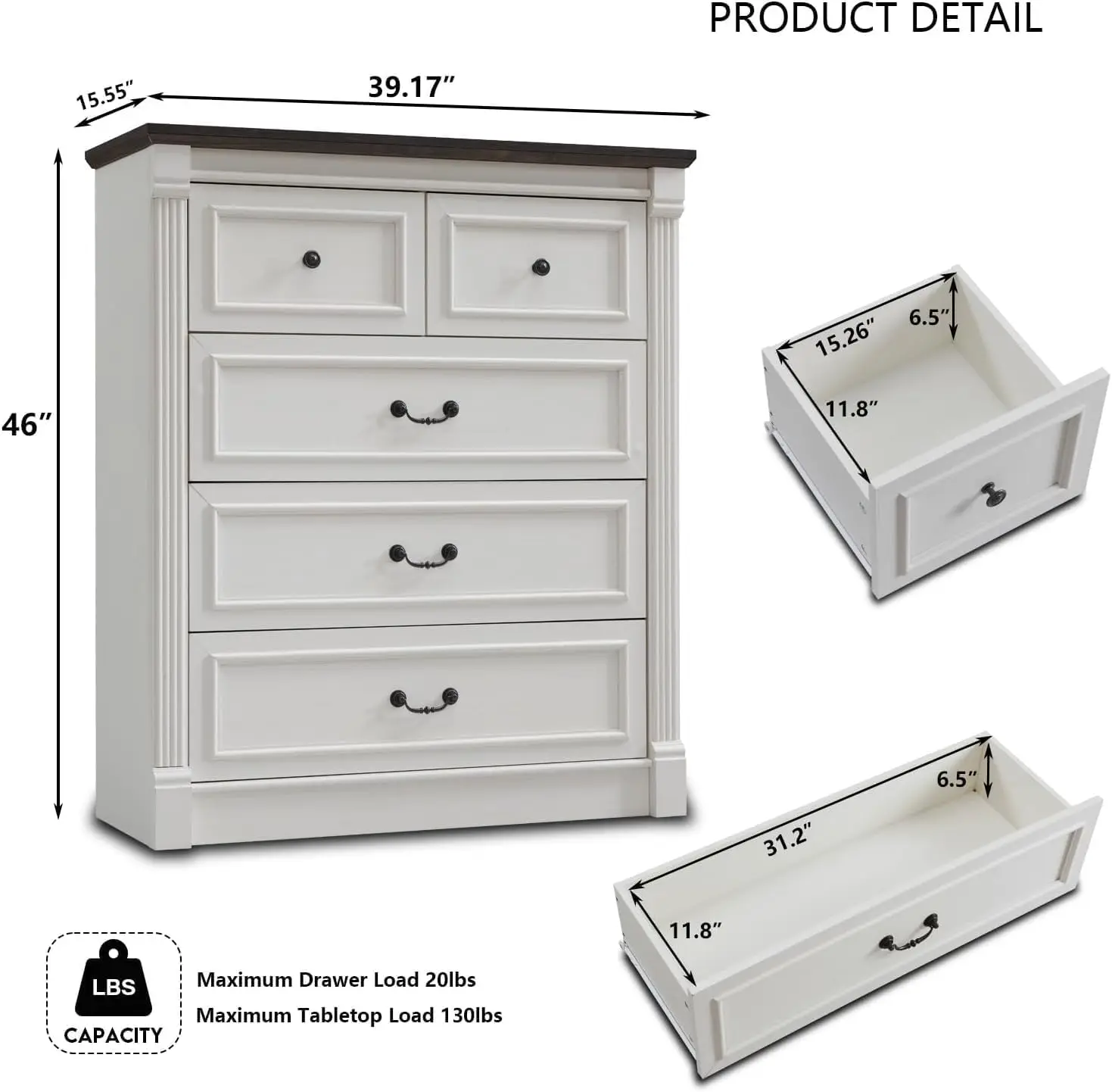 5 drawer dresser, farmhouse style 46