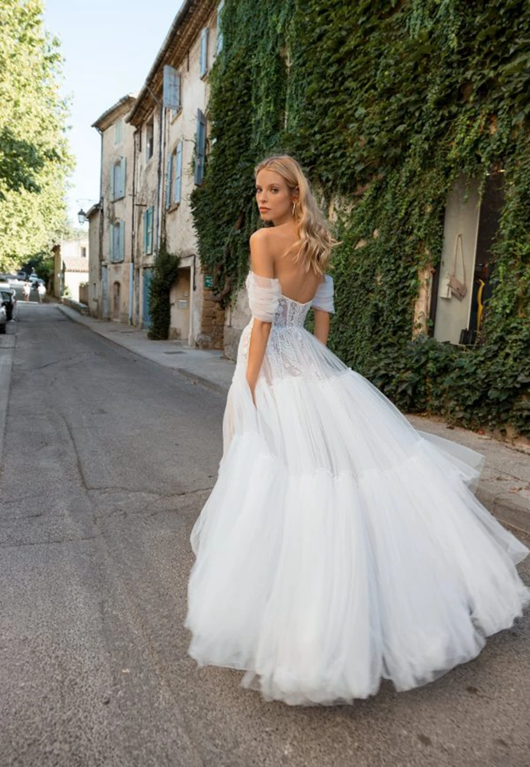 Vestido de noche transparente con volantes y hombros descubiertos para novia, vestido de novia largo hasta el suelo, con espalda abierta, hecho a medida