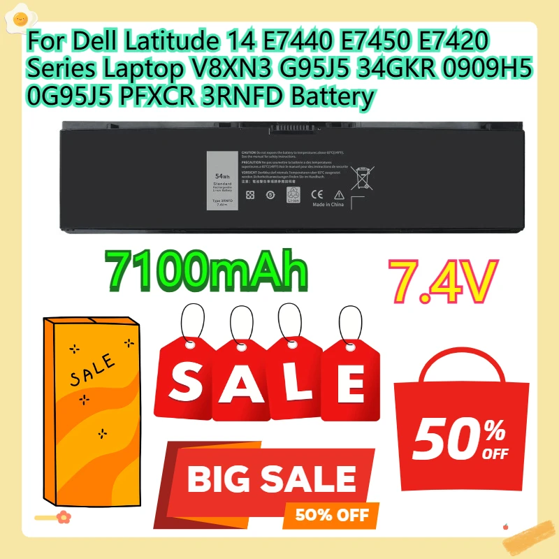 

For Dell Latitude 14 E7440 E7450 E7420 Series Laptop V8XN3 G95J5 34GKR 0909H5 0G95J5 PFXCR 3RNFD Battery 7100mAh