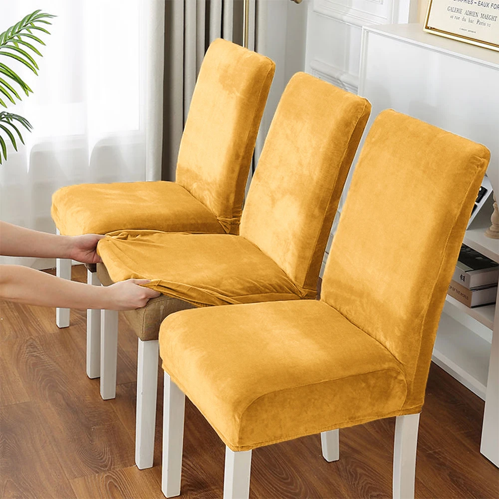 1pc Thick Super Soft Velvet Chair Cover Fluffy-touch Elastic Dining Chair Slipcover Furniture Protector Office Restaurant Decor