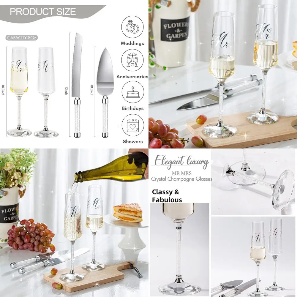 

Champagne Flutes Pair with Clear Wedding Cake Cutting Tools