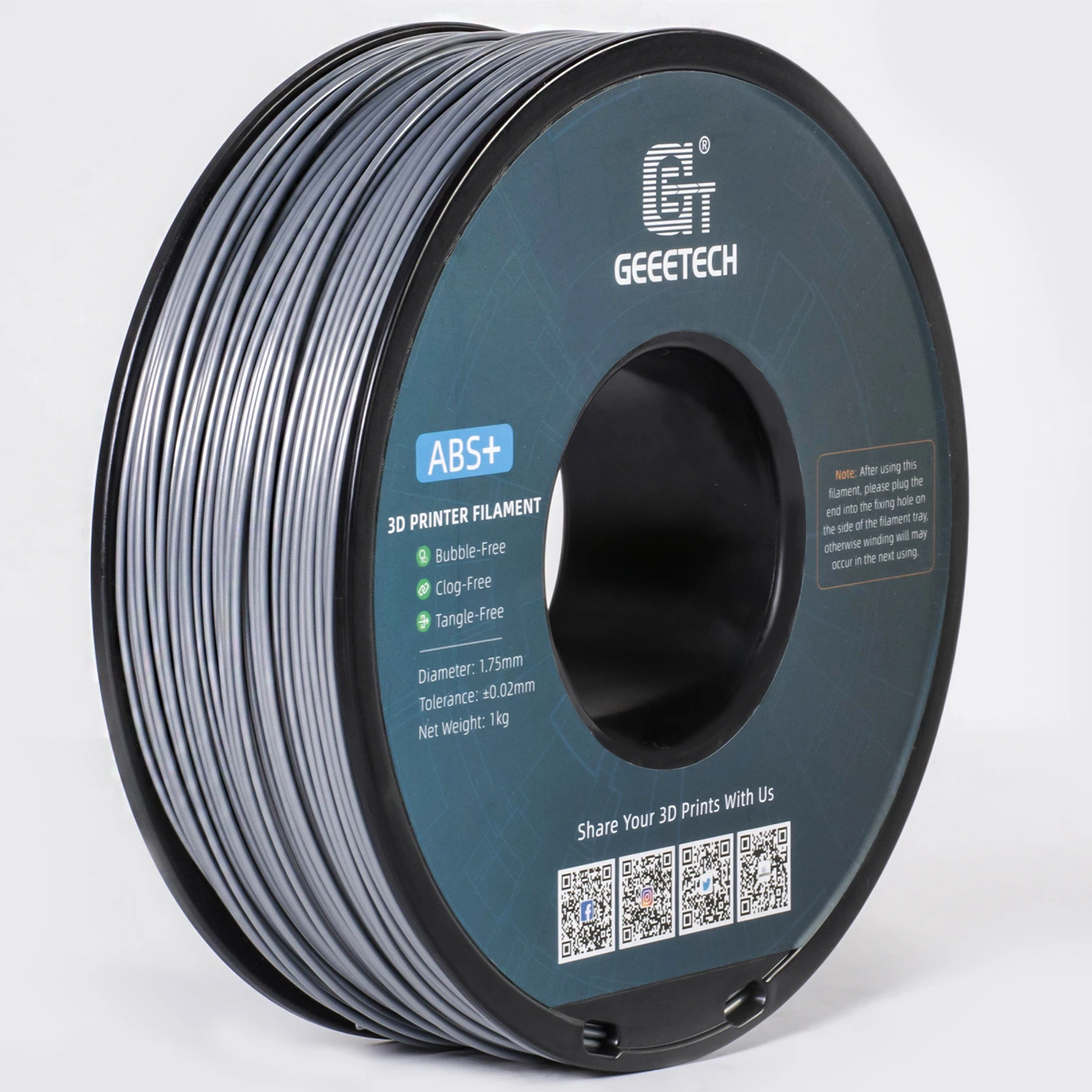 Geeetech ABS+ 3D-filament 1,75 mm 1 kg kunststof, 3D-printermateriaal, wirwarvrij, niet-giftig, vacuümverpakking wit zwart