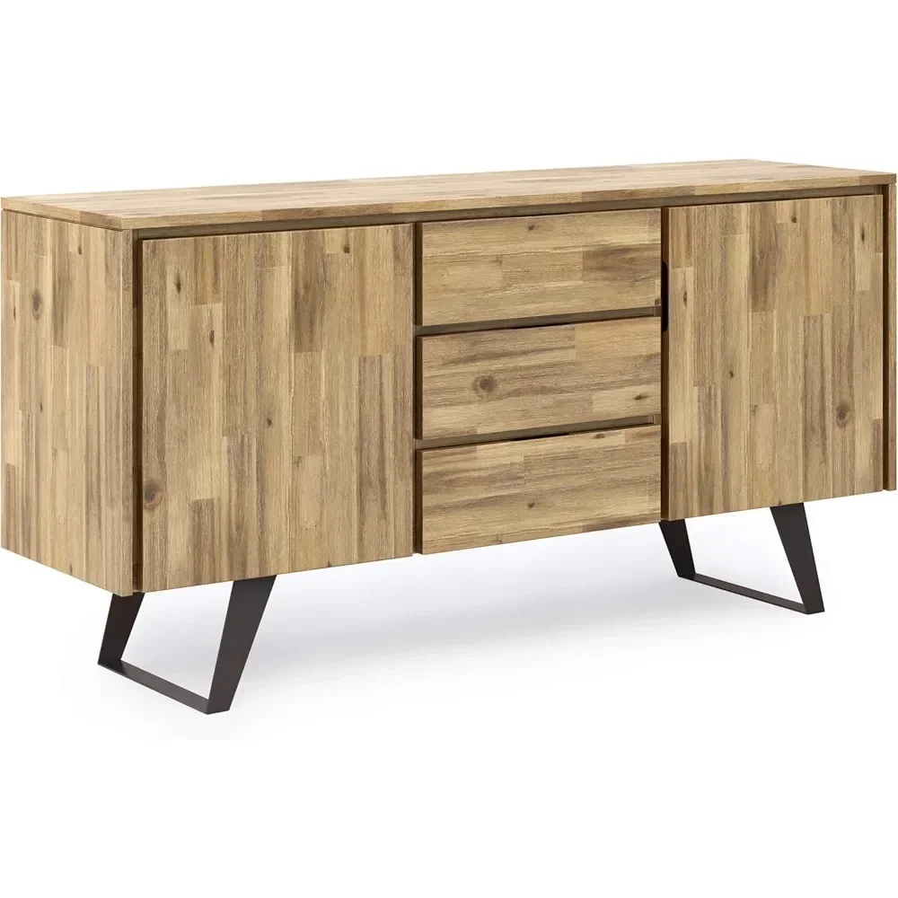 Kitchen Cabinets, WOOD and Metal 60 Inch Wide Rectangle Modern Industrial Sideboard Buffet in Distressed, Kitchen Cabinets