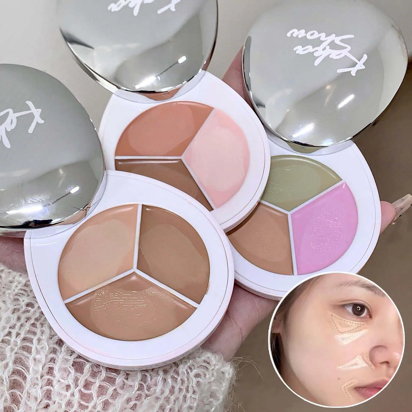 カカショー 3色コンシーラークリーム ナチュラルモイスチャライジング ダークサークル＆ニキビ跡カバー フェイシャルブライトニングクリーム