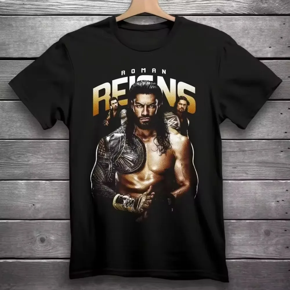 Casual Sports Short Sleeve Men's Summer Cotton Print Running Fitness Ball Roman Reigns Wrestling T-Shirt Black WWE harajuku