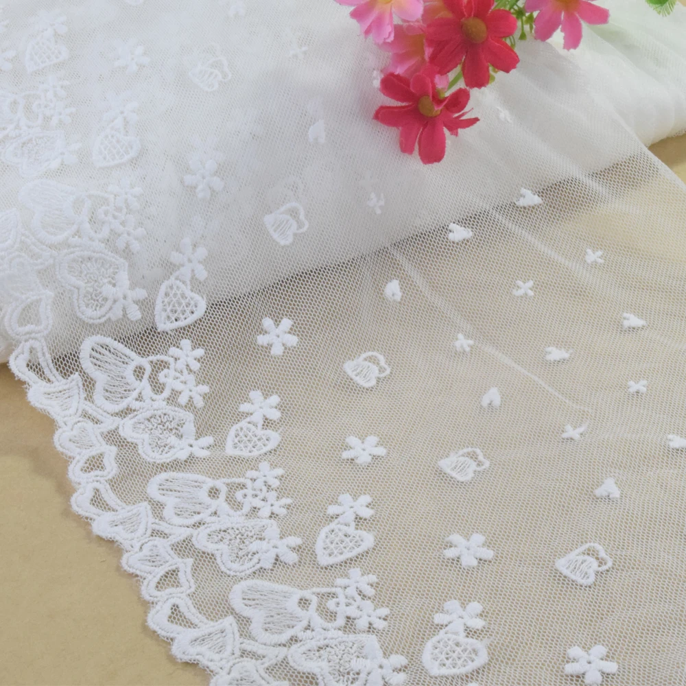 27cm Big Width White Cotton Embroidery Lace French Ribbon Fabric Guipure Diy Trim Warp Knitting Sewing Wedding Accessories#3012