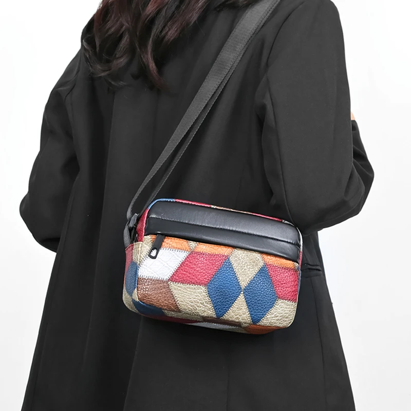 Colorblock-Umhängetasche – trendige Patchwork-Umhängetasche (Mini-Handytasche für Damen) – Detail 10