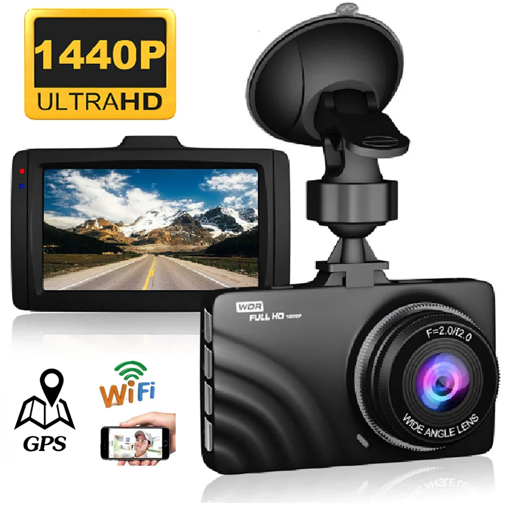 

Car DVR WiFi GPS Dash Cam 2K HD 1440P Dash Camera Dual Lens Dashcam Drive Video Recorder Vehicle Black Box Parking Monitoring