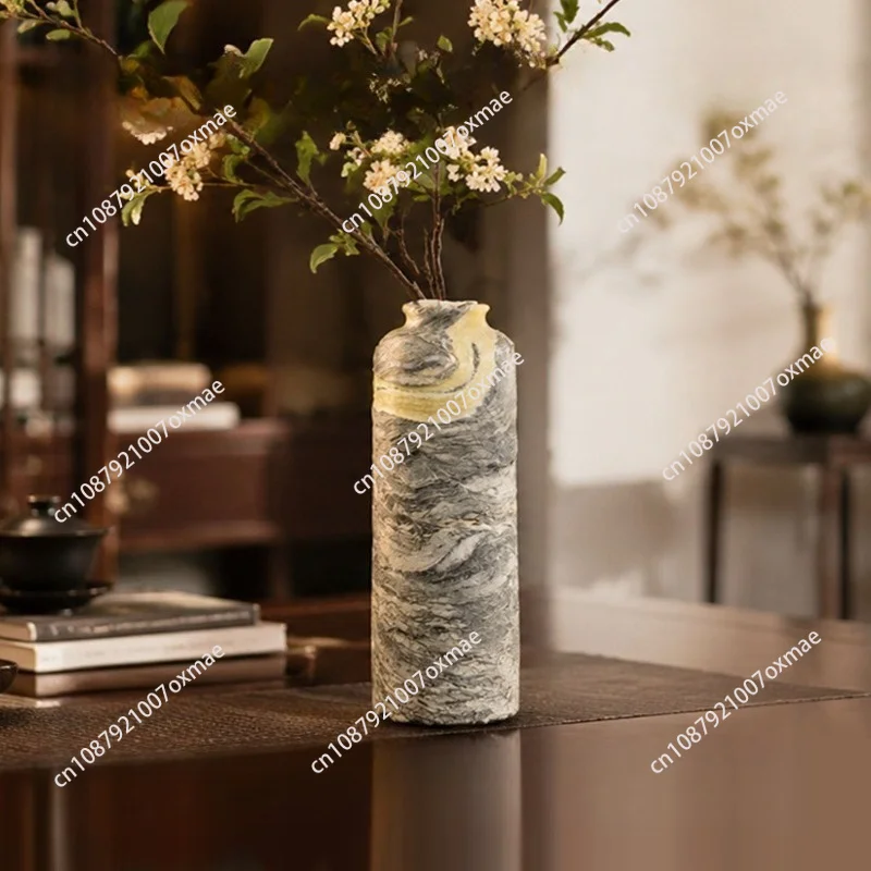 Light Luxury Marble Vase, Living Room Coffee Table Entrance Ornament, Soft Flower Ware