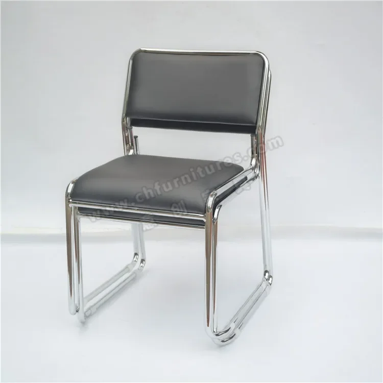 Electroplating Silver Metal Spacious Modern Waiting Room Leather Hotel Style Dining Chair