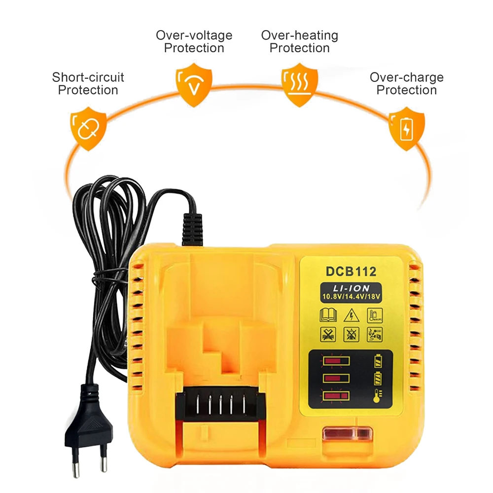 

DCB112 Зарядное устройство для литиевой батареи 2А для Dewalt 10,8 В 12 В 14,4 В 18 В 20 В DCB206 DCB205 DCB204 DCB203 DCB120, DCB107 DCB115 DCB105