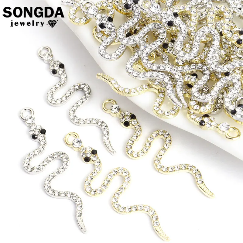 10Pcs Fashion Trend Crystal Snake Shape Charm Alloy Personality Punk Style Personality DIY Necklace Earrings Jewelry Accessories