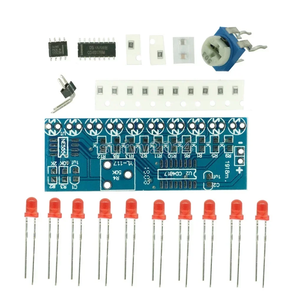 

CD4017 NE555 Running LED Flow Light Electronic Production Suite Control Board Module Capacitor Oscillator Clock Siganal DIY Kit