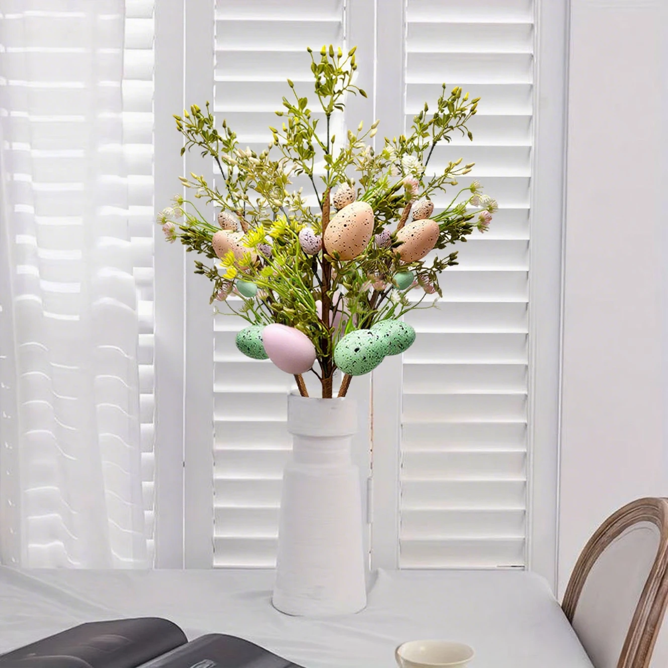 

2025 New Easter Bunny Party Decorative Wreath Egg Spotted Flower with Rattan