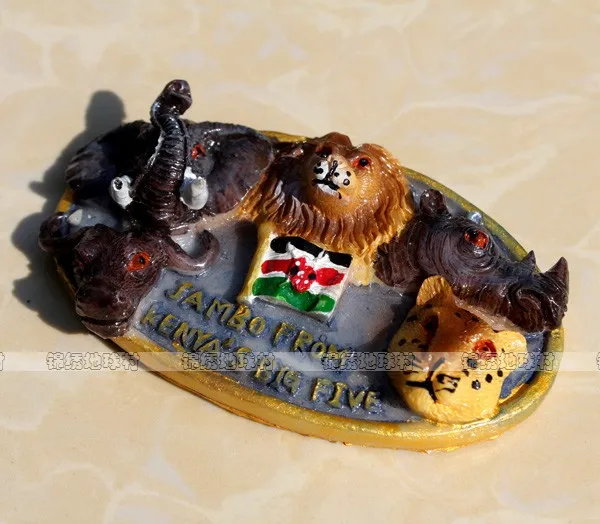 Five Great Beasts of Kenya in Africa, Tunisian Shesel Tourist Souvenir Refrigerator Magnet