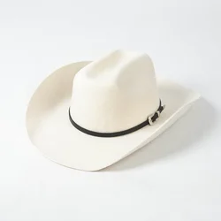 USPOP New Autumn Winter Women Fedoras with Belt Buckle Wide Brim Rolled Wool Cowboy Hat M L Size Obtainable