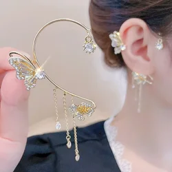 Luxury Star Butterfly Clip Earrings Female Crystal Tassel Ear Clip Earring Sparkling Zircon Ear Cuff Fashion Jewelry Accessories