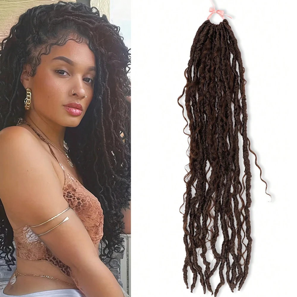 شعر كروشيه صناعي Goddess Faux Locs للنساء ذوات البشرة السمراء بأطراف مجعدة طويلة