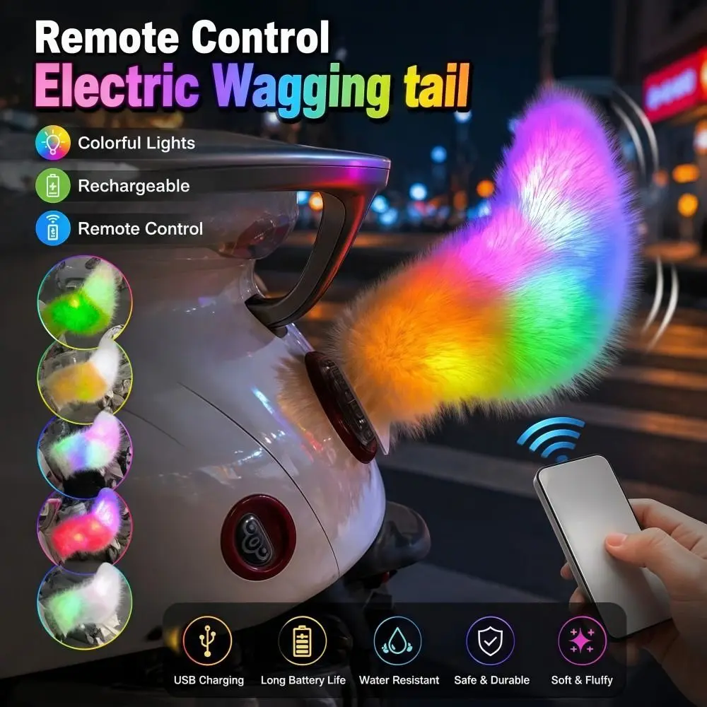 Colorful Lights Remote Control Electric Bicycle Tail Rechargeable Realistic Car Wagging Moving Tail Fluffy Self-adhesive