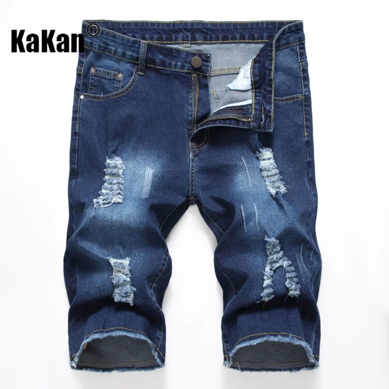 Kakan-Gao Street Stretch Holed Hem Men's Jeans, European and American Summer New Youth Popular Jeans K010-1201