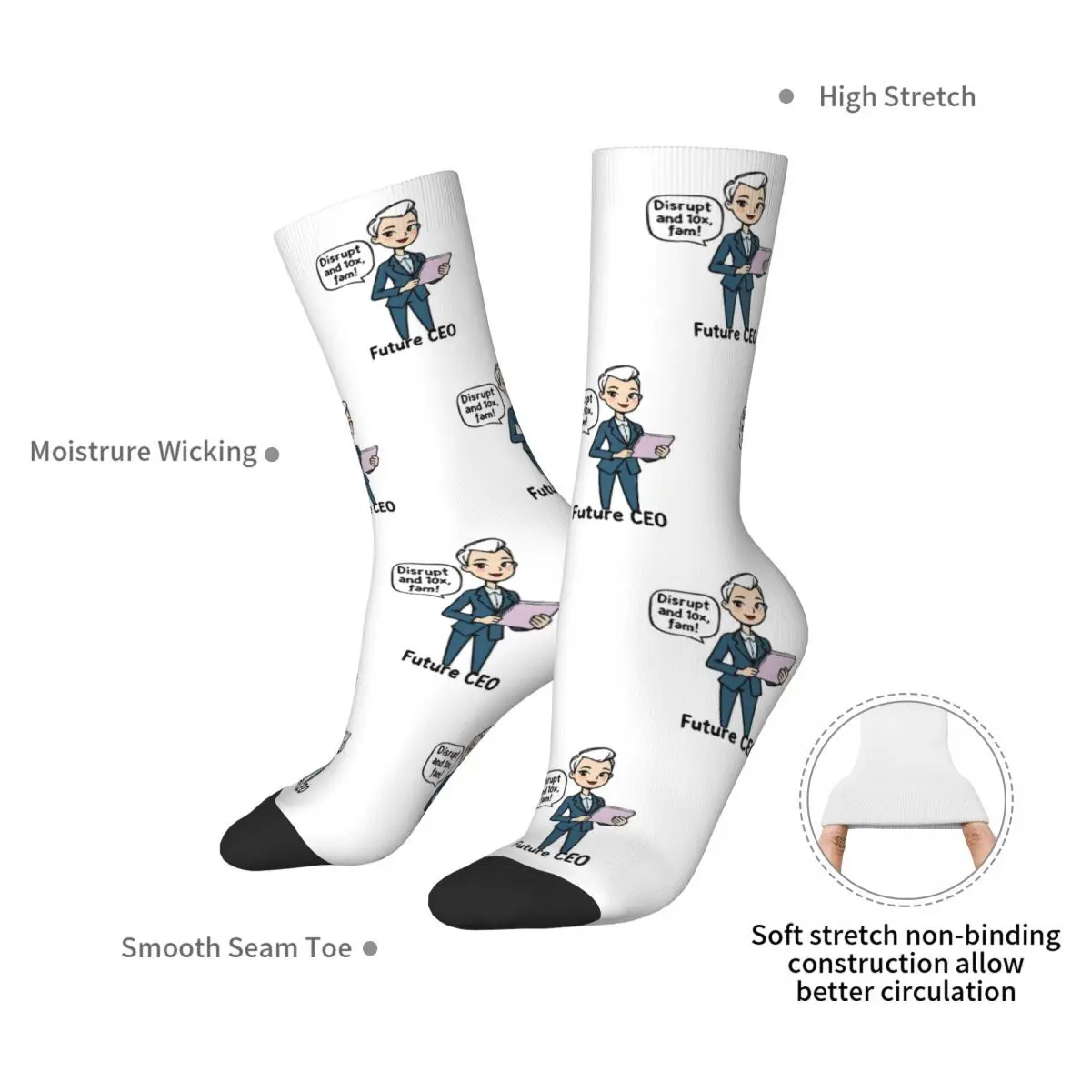 Minimalist Future CEO Sticker Tech Slang Businesswoman II Socks Harajuku Stockings All Season Long Socks for Man's Woman's Gifts