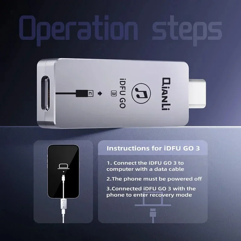 Qianli IDFU GO 3 Fast-Recovery Booster Cable 2.8 Second Quick Startup DFU Adapter For iPhone 15 Series Purple Screen Repair Tool