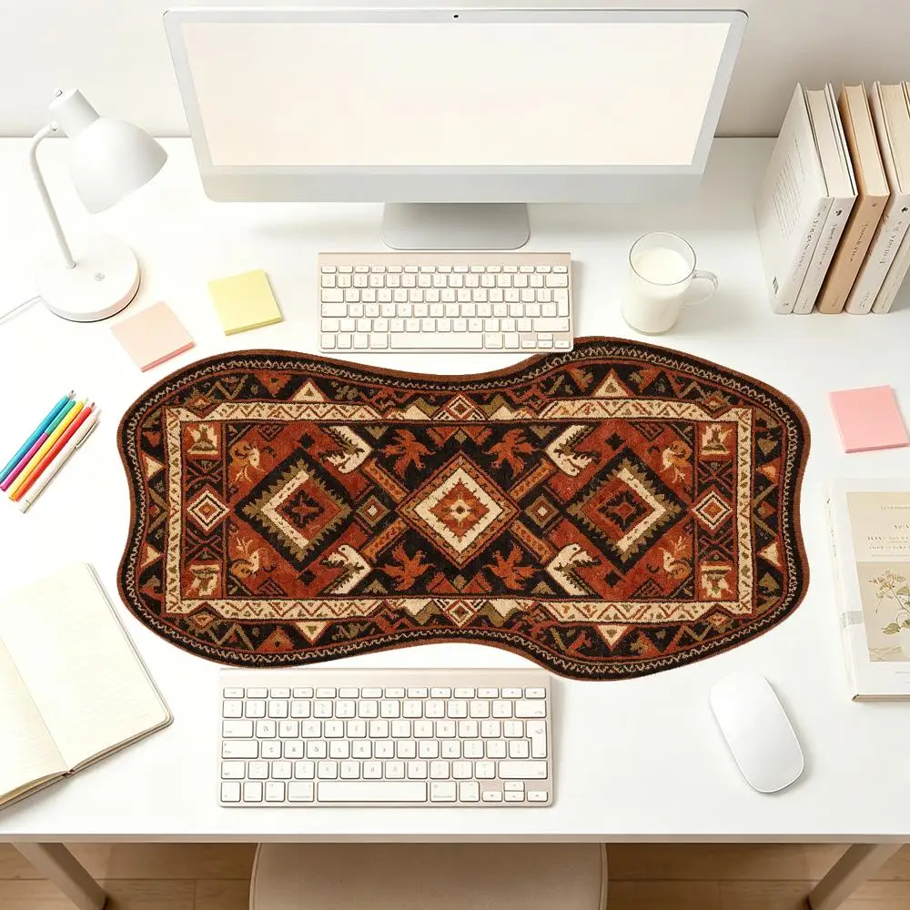 Deep Brown Floral Persian Gaming Mouse Pad Precision Tracking Thick Rubber For Esports Desk Decor Creative Special Shaped