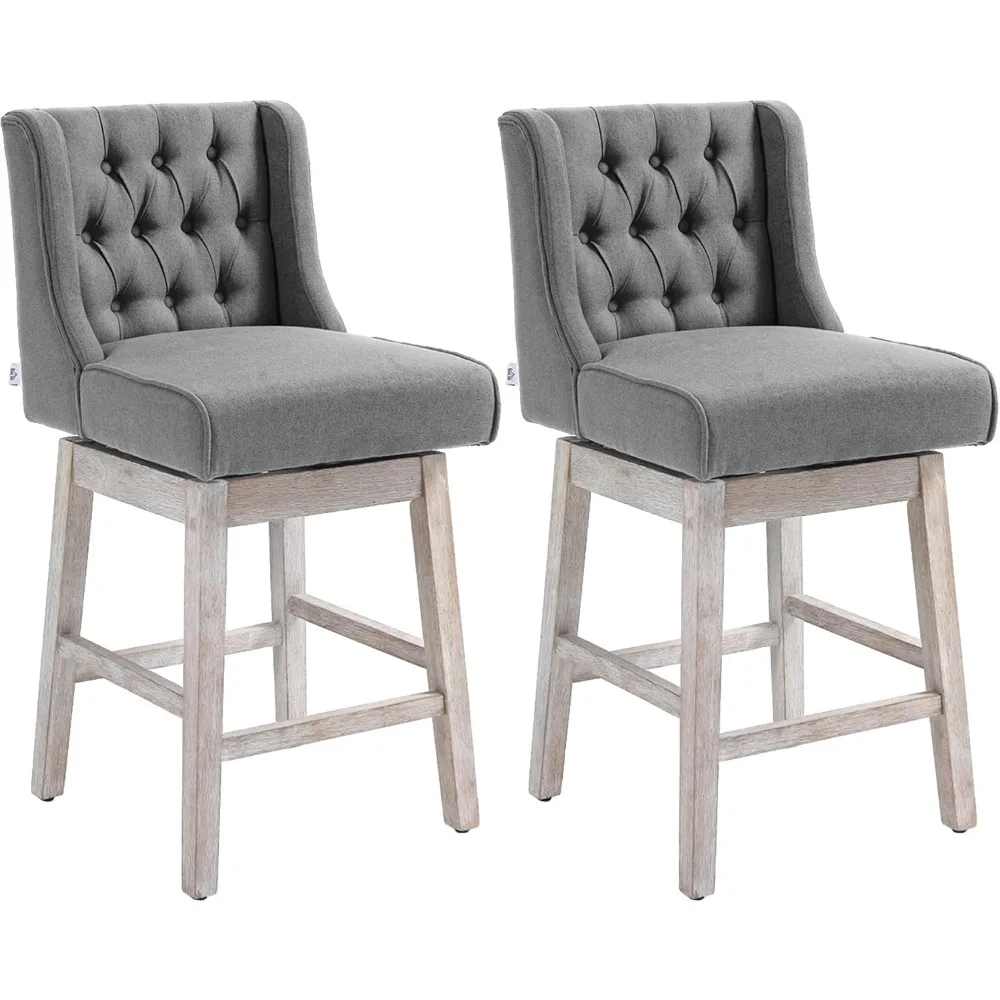 

HOMCOM Counter Height Bar Stools Set of 2, 180 Degree Swivel Barstools, 27" Seat Height Bar Chairs with Solid Wood Footrests