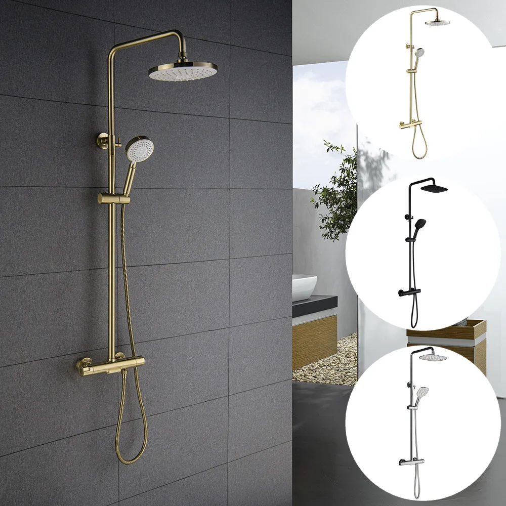 

Brushed Gold thermostatic shower set bathroom constant mixer luxury brush frosted