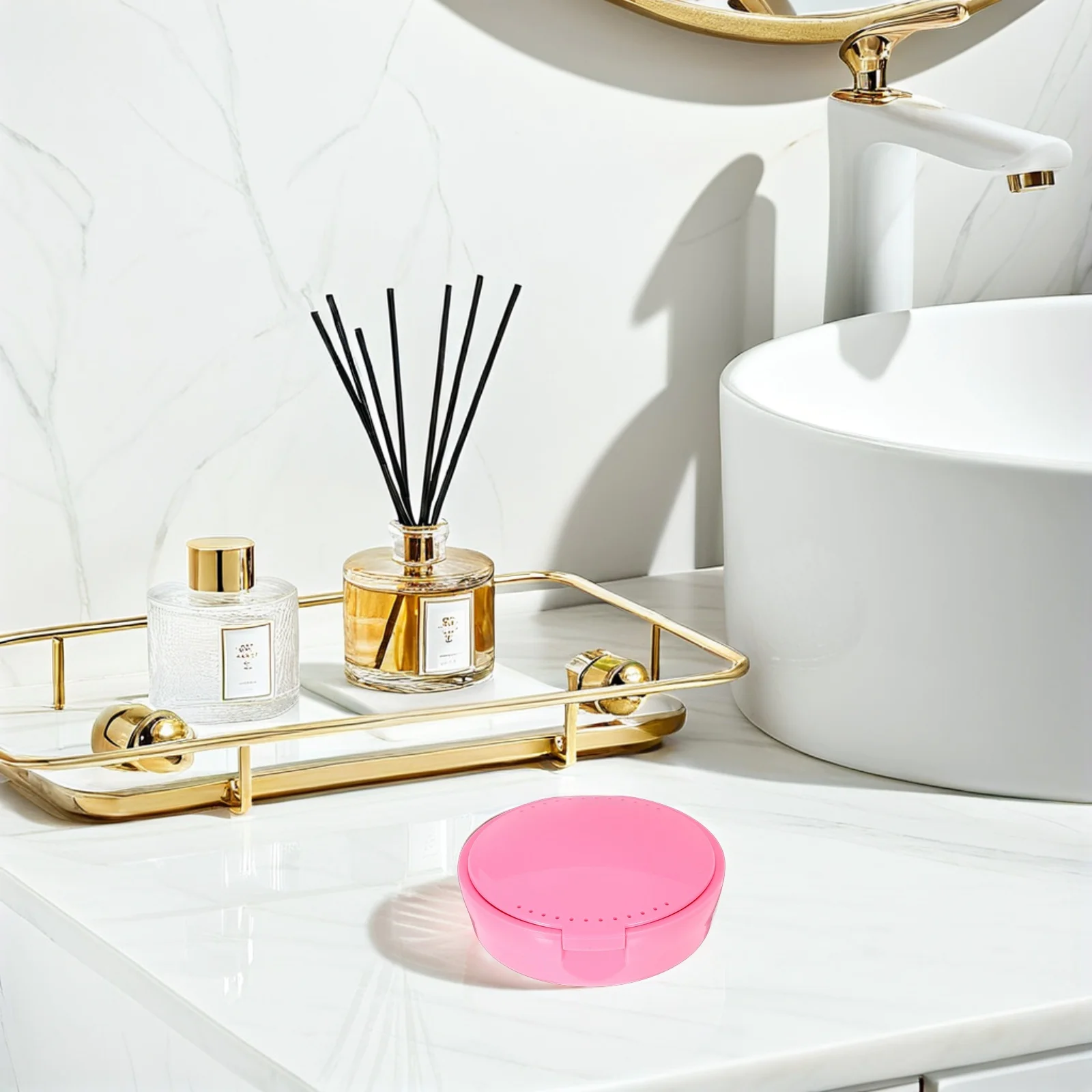 

Portable Round Retainer Box Plastic Tooth Storage Case Mirror False Teeth Holder Travel Home Organizer Tooth Holder Box