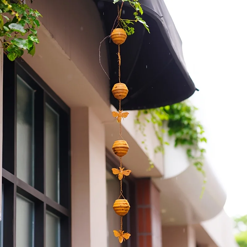Rusty Honeycomb Bee Rain Chain 1.2M Rustic Gutter Downspout Chain Outdoor Garden Yard Decorative Rain Chain