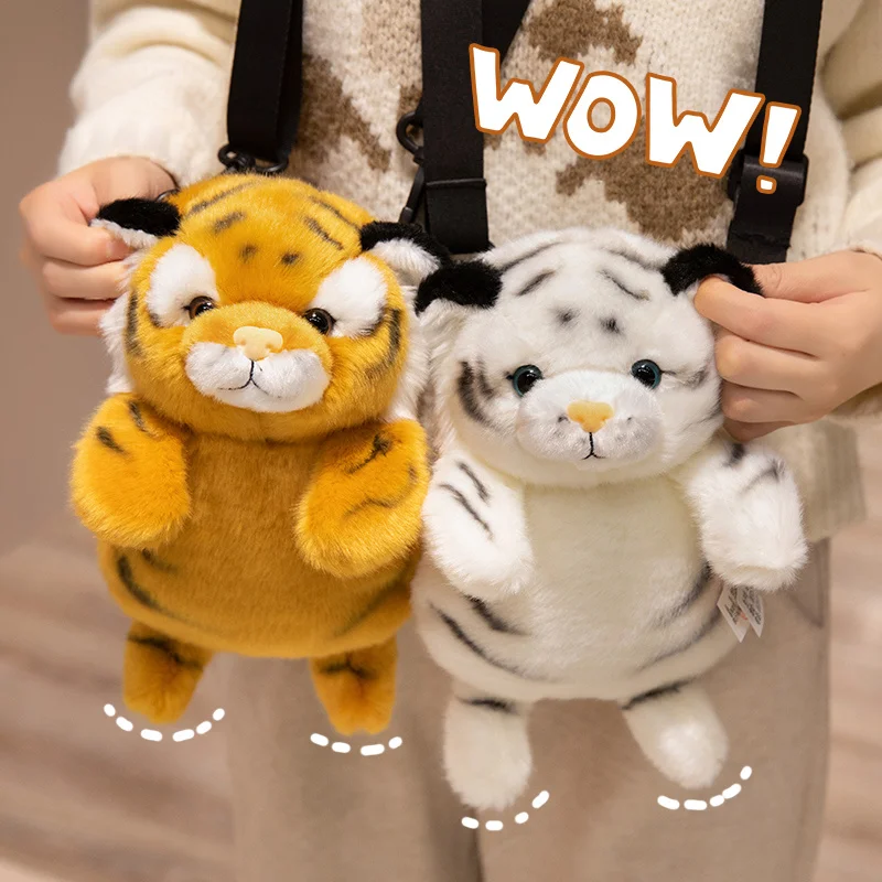 Simulation Mutter & Kind Tiger Plüsch Spielzeug Weiche Wilde Tier Weiß Braun Tiger Handpuppe Puppe Cartoon Rucksack für Kinder kinder