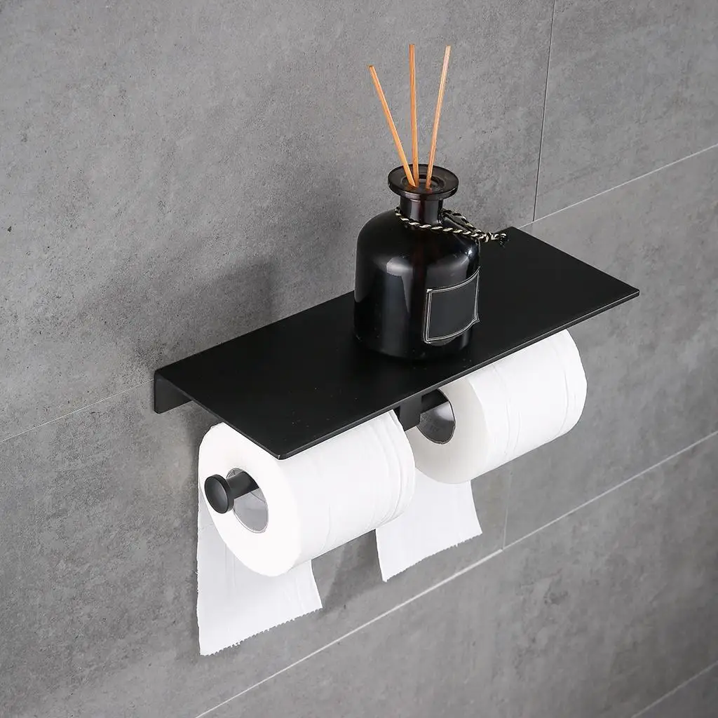 Bathroom Toilet Paper Holder with Shelf Kitchen Double Roll Tissue Dispenser