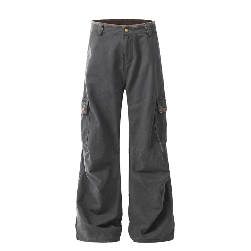 

GXFortune American Retro ey Work Trousers Loose Fit Multi-ket Casual Straight Leg Lumberja Pants Trendy Brand