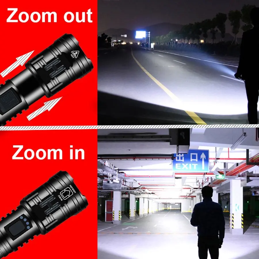Rechargeable P99 LED Flashlight High Lumens Tactical Flashlight with USB Charge Waterproof for Camping Emergency