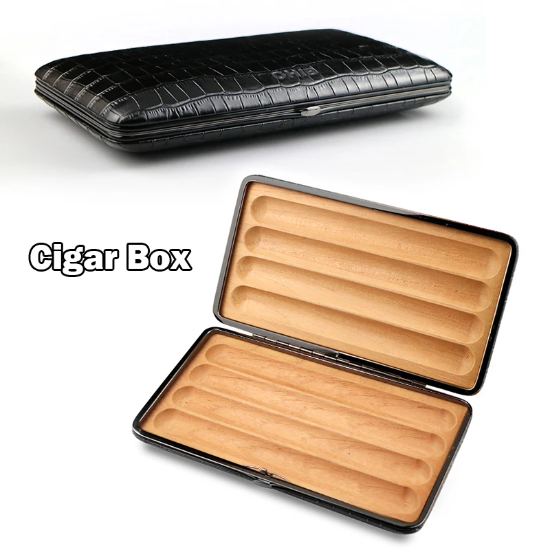 Portable Leather Cigar Humidor Cedar Wood Cigar Case Tobacco Humidor Box For Cigars Travel Accessories etui cigare