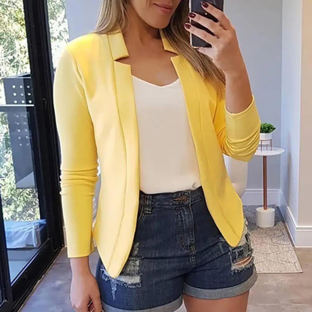Cappotto da abito aperto sul davanti Primavera Autunno Donna Blazer slim fit Colletto dentellato Manica lunga Tinta unita Primavera Estate Autunno Blazer 2025