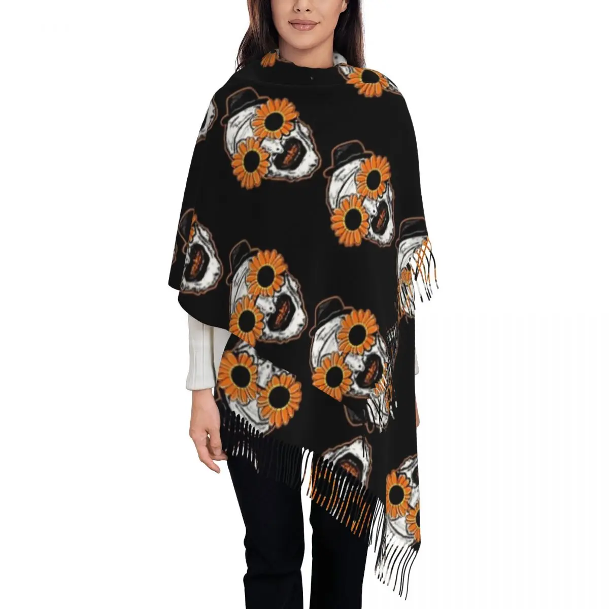 

Солнцезащитные очки с подсолнухом, клоун, фильм, искусство, ужас, шарф, шарфы с кисточками, женские шали и накидки, большая осенне-зимняя шаль, накидка