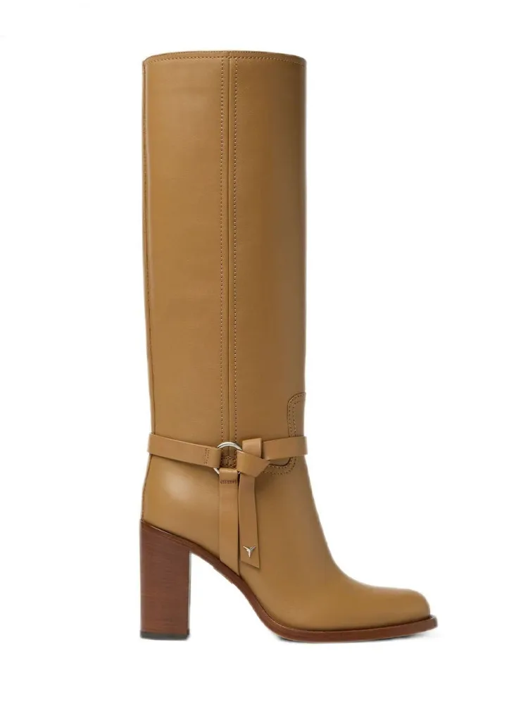 Women's Round Toe, Thick High Heels, Mid Length Boots with Side Zipper, Autumn and Winter Fashion, Women's Knee High Boots