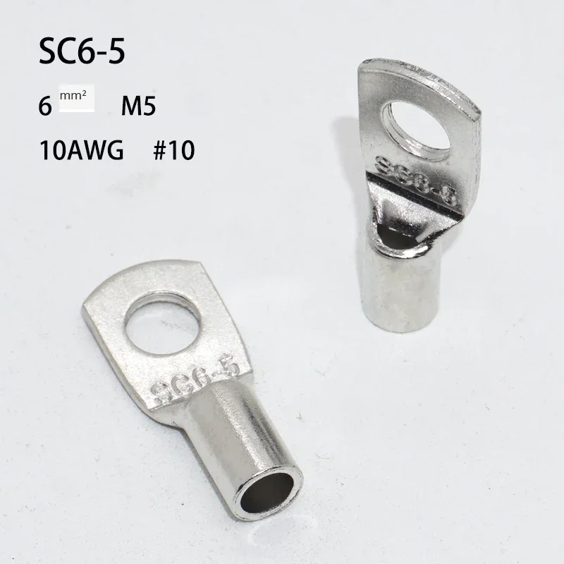 500PCS SC Type Wire Nose Terminal Bare Copper SC6-5 SC6-6 SC6-8 Battery Block Lugs Hole ID 5 6 8mm Crimp DTGA Cable Connector