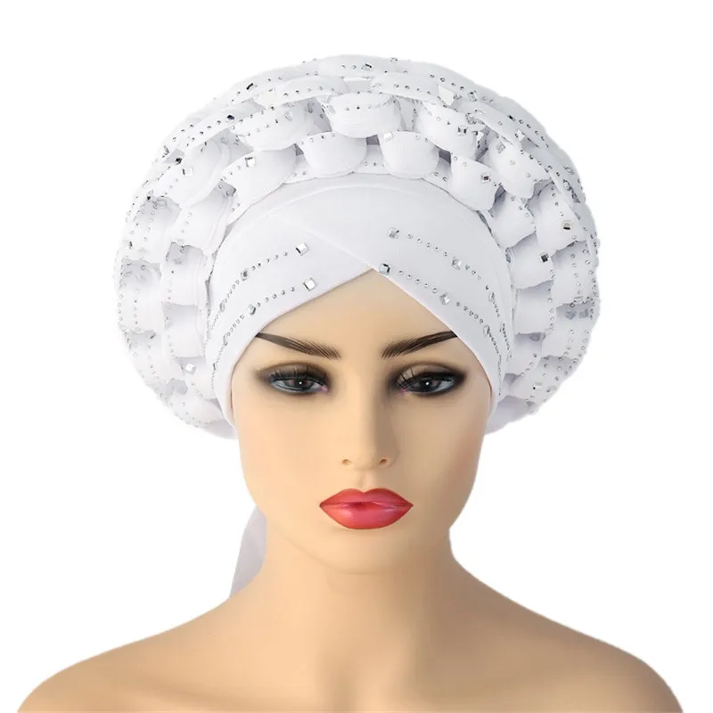 african Ready to Wear Autogele Headtie Glitter Diamonds Women Turban Cap