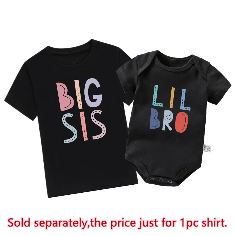 New Big Bro Lil Sis Sibling Clothes Cotton Family Matching Brother Sister Outfits Black Kids Shirt Baby Rompers Birthday Gifts