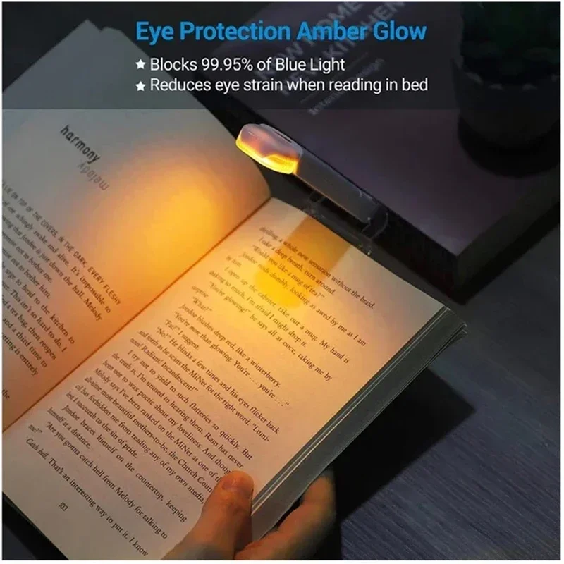 Luz de libro recargable por USB, brillo ajustable para protección ocular, LED, Clip en marcapáginas portátil, luz para leer en la cama, Coche