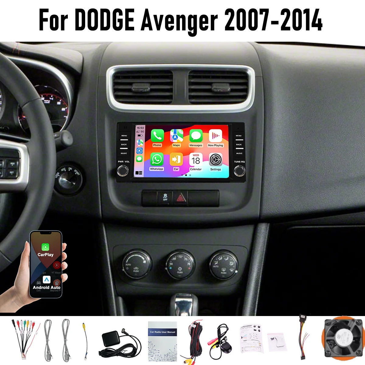 7“ Wireless CarPlay Android auto 6-128GB (8CORE) For Dodge Avenger 2007-2014 Screen Android15 Head Unit GPS Navigation Radio